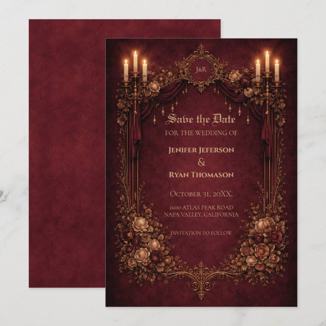 Gothic halloween wedding save the date invitation ankündigung (Vorne/Hinten)