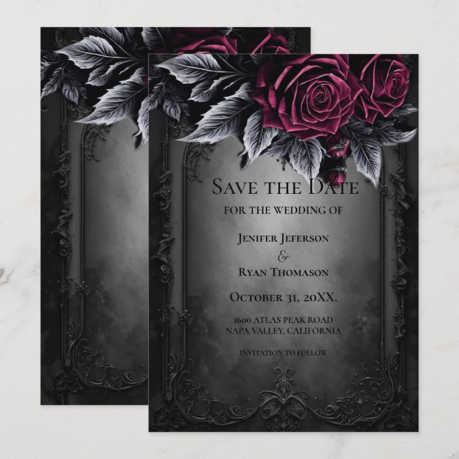 Gothic halloween wedding save the date invitation ankündigung (Vorne/Hinten)