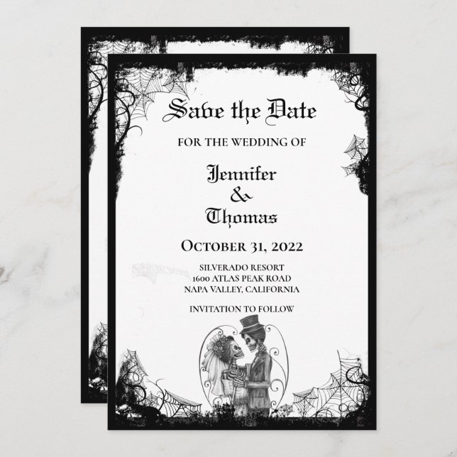 Gothic halloween wedding speichern Sie das Datum E Ankündigung (Vorne/Hinten)