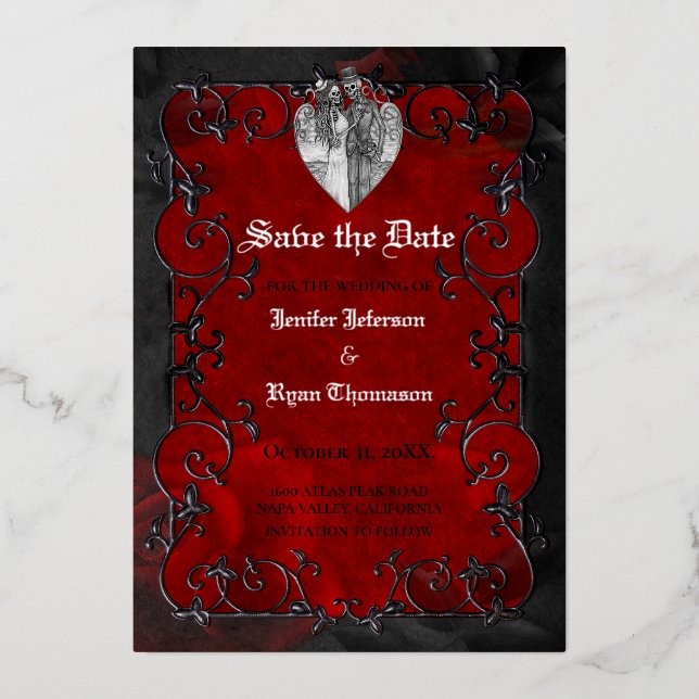 Gothic halloween wedding speichern Sie das Datum E Folieneinladung (Vorderseite)