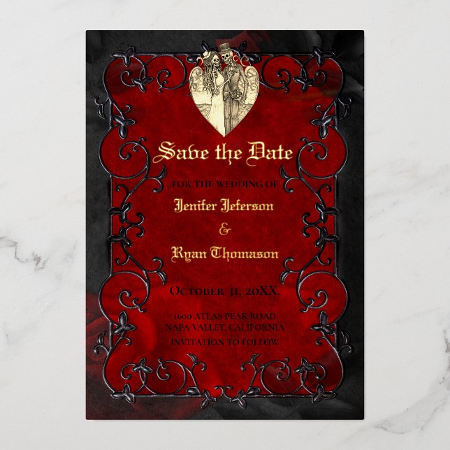 Gothic halloween wedding speichern Sie das Datum E Folieneinladung (Vorderseite)
