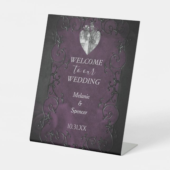 Gothic halloween wedding Welcome Plaque Pedestal S Sockelschild (Vorderseite)
