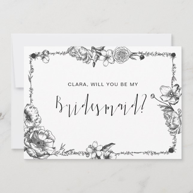 Gothic Hand gezogene Blume Hochzeitskarte Einladung (Vorderseite)