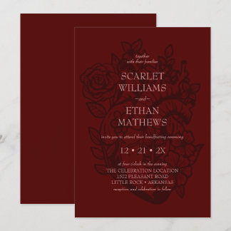 Gothic Handfasting Blood Red Floral Heart Elegant Einladung