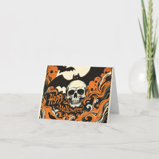 Gothic "Happy Halloween" Skull & Bats Grußwagen Dankeskarte