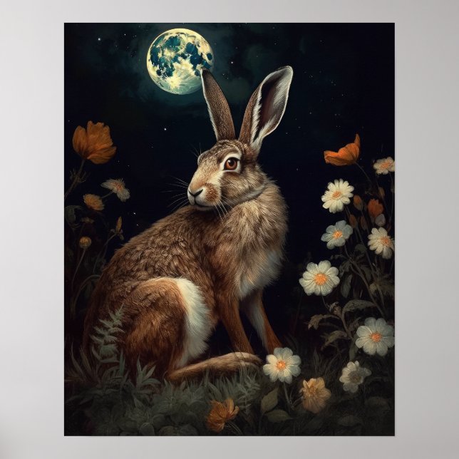 Gothic Hare and Moon Art Print Poster (Vorne)