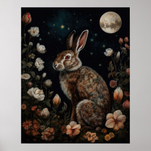 Gothic Hare and Moon Art Print Poster