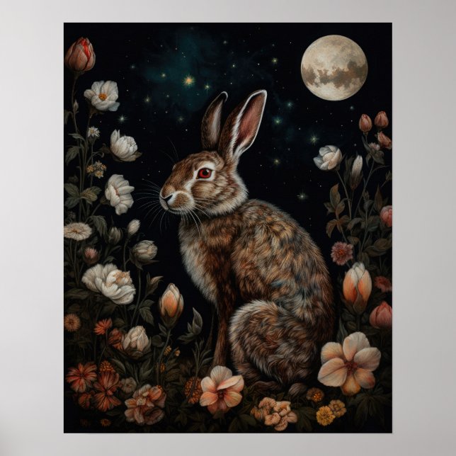 Gothic Hare and Moon Art Print Poster (Vorne)