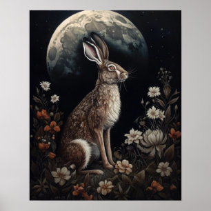 Gothic Hare and Moon Art Print Poster