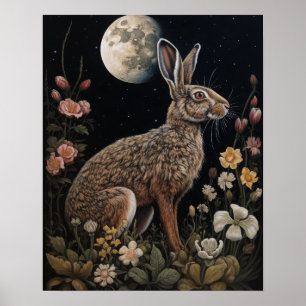Gothic Hare and Moon Art Print Poster