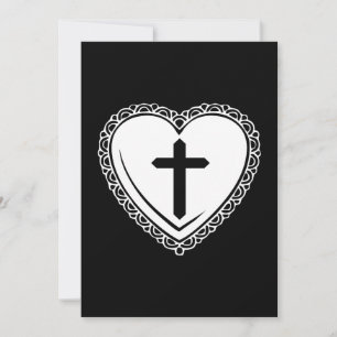 Gothic Heart & Cross Einladung (Schwarz & Weiß)