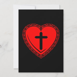 Gothic Heart + Cross Einladungen (Schwarz + Rot)