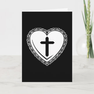 Gothic Heart & Cross Grußkarte (Schwarz & Weiß) Feiertagskarte