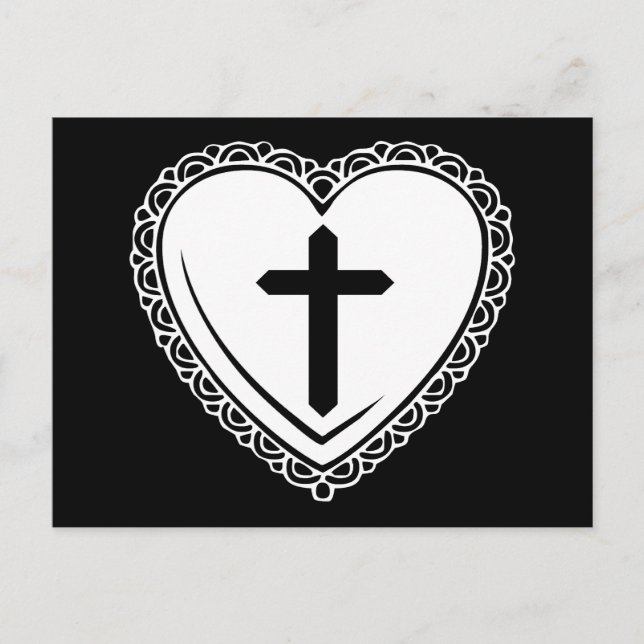 Gothic Heart & Cross Postcard (Schwarz & Weiß) Postkarte (Vorderseite)