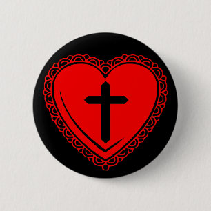 Gothic Heart + Kreuz Anhänger (Schwarz + Rot) Button
