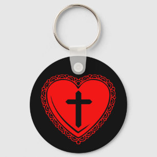 Gothic Heart + Kreuz Anhänger (Schwarz + Rot) Schlüsselanhänger