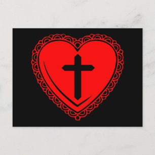 Gothic Heart + Kreuz Postkarte (Schwarz + Rot)
