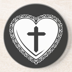 Gothic Heart + Kreuz Untersetzer (Schwarz + Weiß)