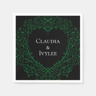 Gothic Heart Paper Napkin Green & Black 2 Serviette