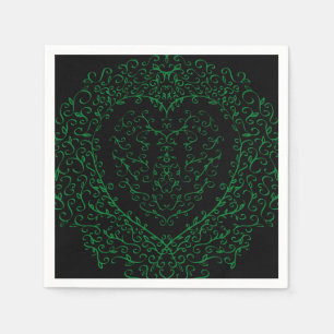 Gothic Heart Paper Napkin Green & Black 3 Serviette