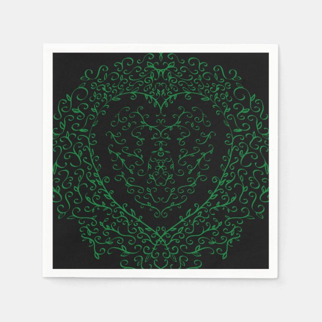 Gothic Heart Paper Napkin Green & Black 3 Serviette (Vorderseite)