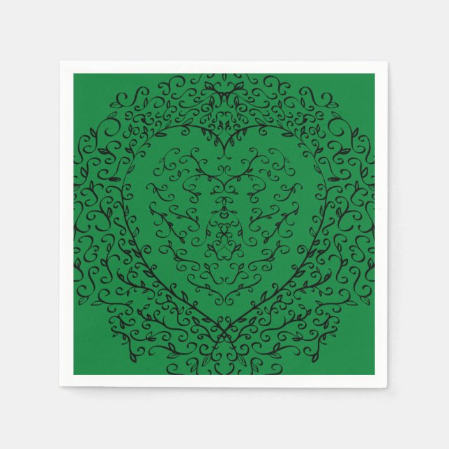 Gothic Heart Paper Napkin Green & Black 4 Serviette (Vorderseite)