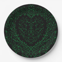 Gothic Heart Paper Plate Green & Black 2