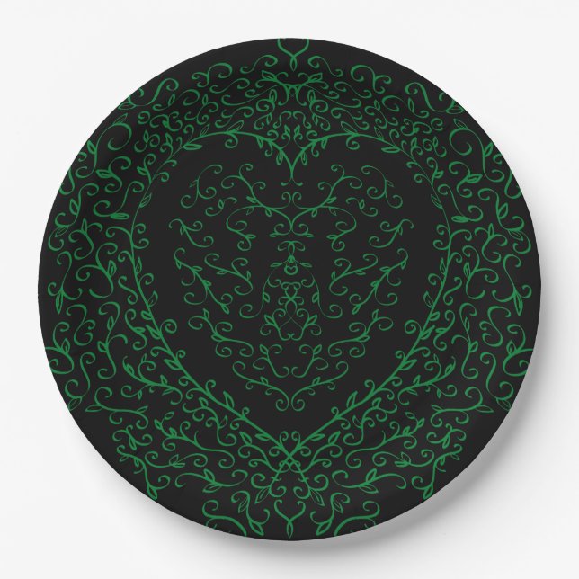 Gothic Heart Paper Plate Green & Black 2 Pappteller (Vorderseite)