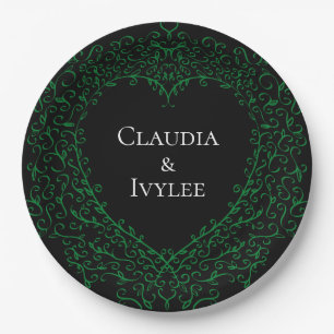 Gothic Heart Paper Plate Green & Black 3 Pappteller