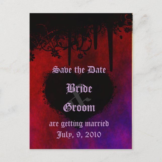 Gothic Heart Save the Date Postcard Ankündigungspostkarte (Vorderseite)