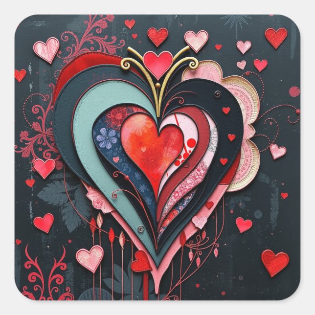 Gothic Heart Valentines  Quadratischer Aufkleber (Vorderseite)