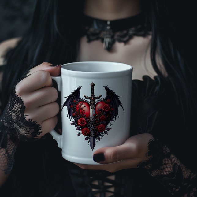Gothic Heart with Wings, Sword and Red Roses Jumbo-Tasse (Von Creator hochgeladen)