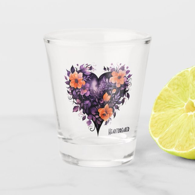 Gothic Heartbreaker Lila Herz Schnapsglas (Vorderseite)