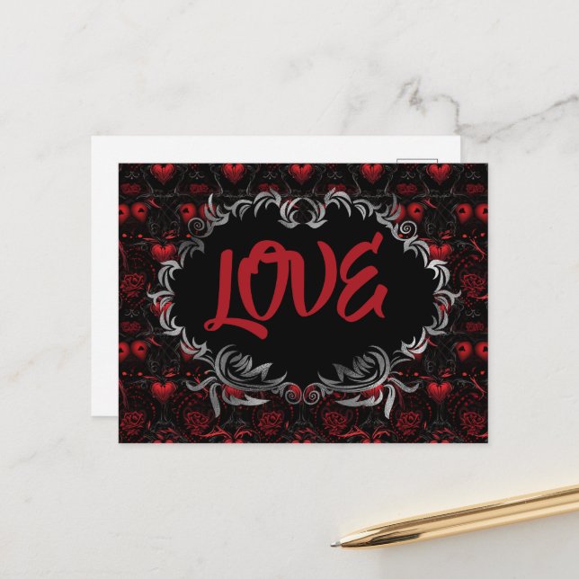 Gothic Hearts LOVE Valentinstag  Postkarte (Vorderseite/Rückseite Beispiel)