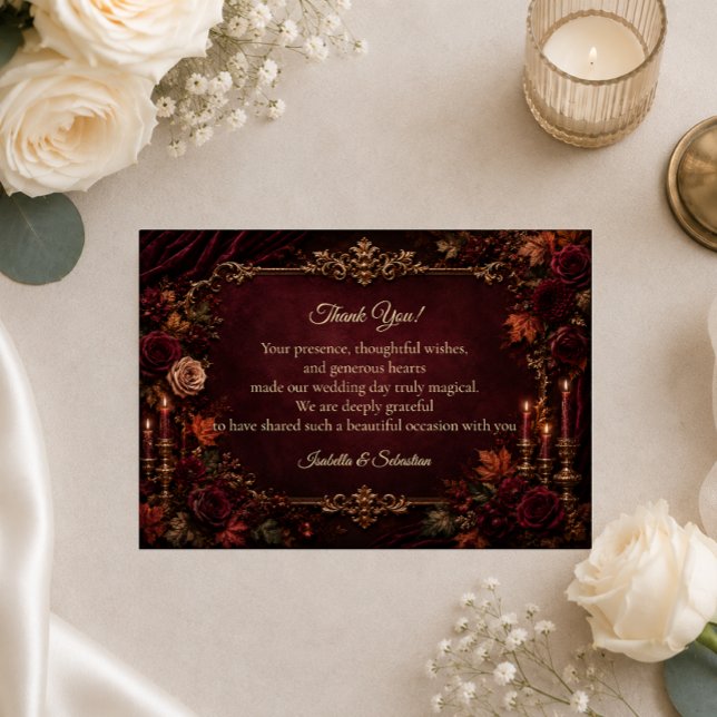Gothic-Herbst-Romantik-Hochzeit Dankeskarte (Von Creator hochgeladen)
