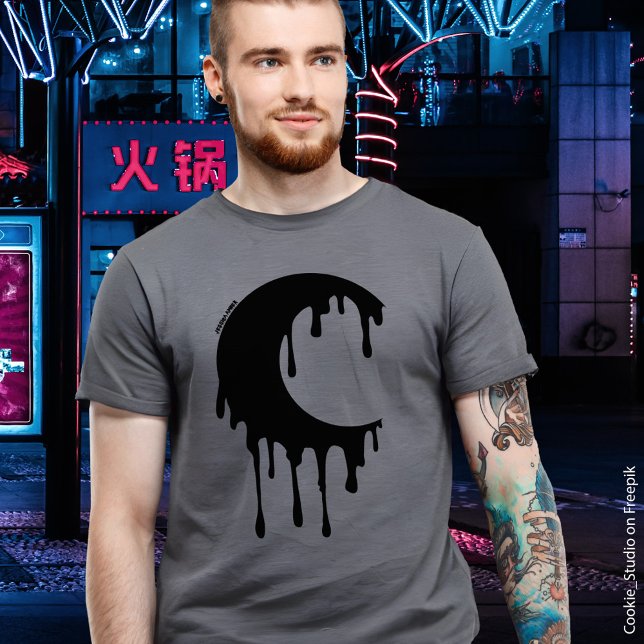 Gothic Hexe Black Dripping Moon Silhouette T-Shirt (In Situ. Image by cookie_studio on Freepik)