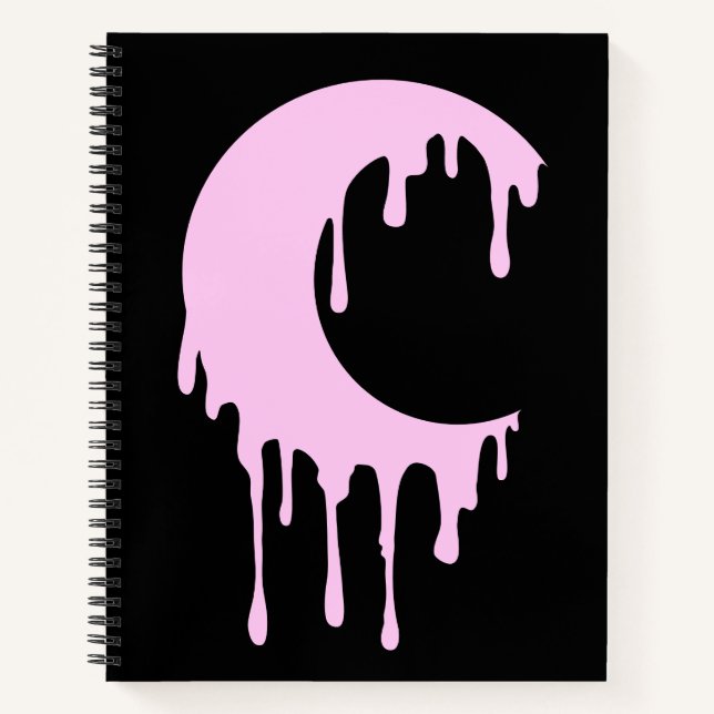 Gothic Hexe Black Pink Dripping Moon Silhouette Notizbuch (Vorderseite)