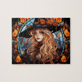 Gothic Hexe gesteinigtes Glass Halloween-Jigsaw-Pu Puzzle