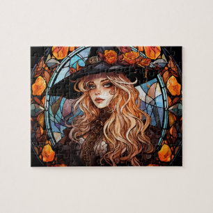Gothic Hexe gesteinigtes Glass Halloween-Jigsaw-Pu Puzzle