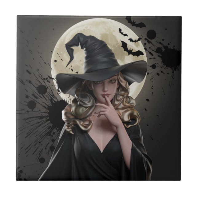 Gothic Hexe Halloween-Untersetzer Fliese (Vorderseite)