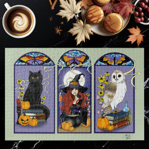 Gothic Hexe schwarze Katze Eule Halloween Jugendst Puzzle