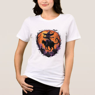 Gothic Hexe schwarze Katze Halloween Mond Tri-Blend Shirt
