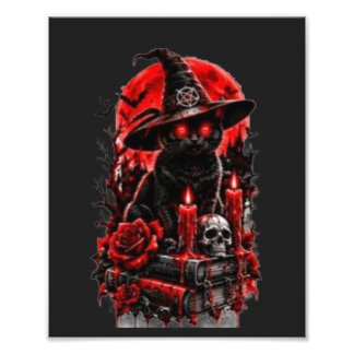 Gothic Hexe schwarze Katze Halloween Schädel Kerze Fotodruck