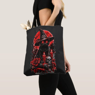 Gothic Hexe schwarze Katze Halloween Totenkopf Ker
