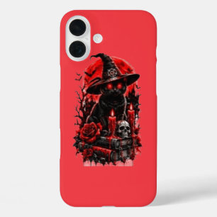 Gothic Hexe schwarze Katze Halloween Totenkopf Ker iPhone 16 Plus Hülle