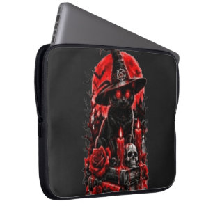 Gothic Hexe schwarze Katze Halloween Totenkopf Ker Laptopschutzhülle