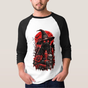 Gothic Hexe schwarze Katze Halloween Totenkopf Ker T-Shirt