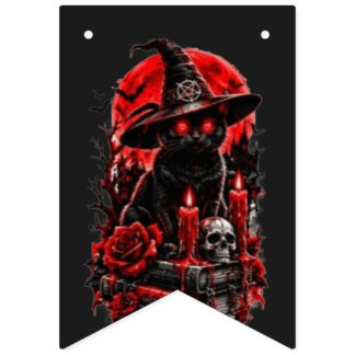 Gothic Hexe schwarze Katze Halloween Totenkopf Ker Wimpelkette