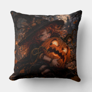 Gothic-Hexe und Halloween-Kürbiskissen Kissen