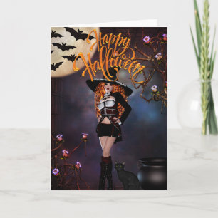Gothic Hexe und ihre schwarze Katze Frohes Hallowe Karte